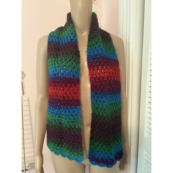 Soft Multicolor Stitched  Scarf Hand Crocheted 100% Acrylic Yarn Handmade - Picture 1 of 4